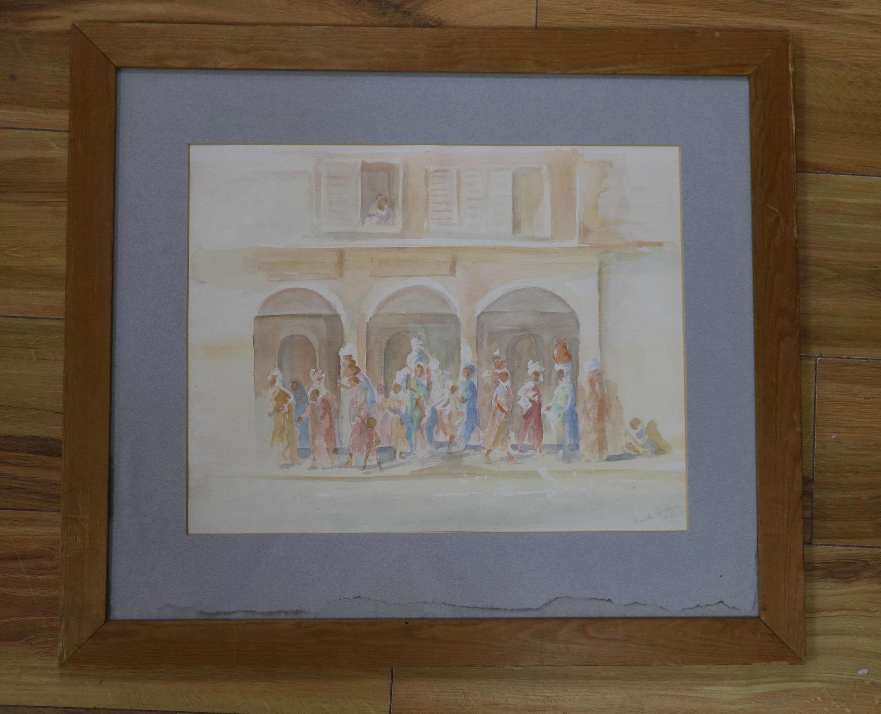 Lincoln Seligman (b.1955), watercolour, Italian street scene with water carriers, signed and dated 1981, 33 x 42cm